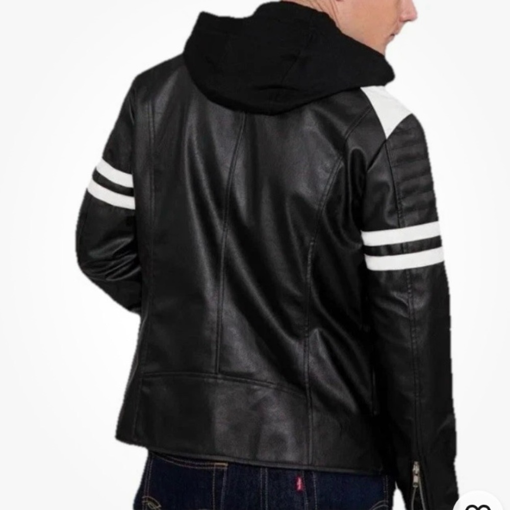 Wilson’s Cycle Motorcycle Jacket Men’s Black XXL White Stripes Zip Pockets Hood - Picture 3 of 12